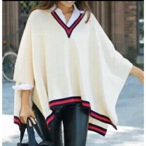 Tuckernuck Camden Sweater Poncho Cream One Size Cozy Preppy Lagenlook Pullover